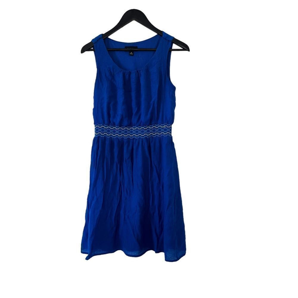 AB Studio Royal Blue Sleeveless Crepe‎ Embroidered Waistband Dress